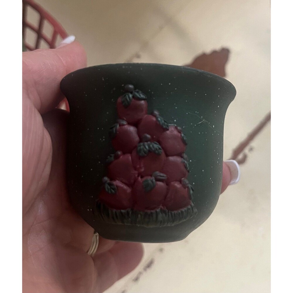Vintage Ceramic Votive Candle Holder with 3D Apple Accent